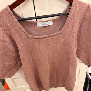 Short puff sleeve champagne sweater